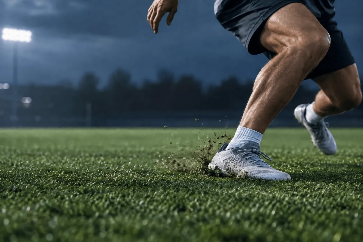 Athlete changing direction on the field, representing specialized foot and ankle sports injury care at Andrews Sports Medicine.